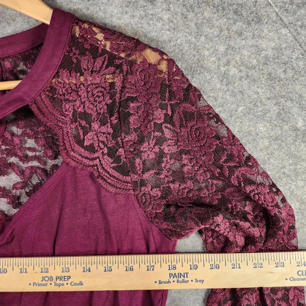 Torrid Burgundy Lace Tunic Top Keyhole Neck Long Sleeve Women‎ Size 2 18/20 Goth - Picture 4 of 14
